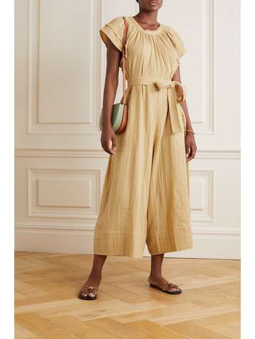 HANNAH ARTWEAR + NET SUSTAIN Clare belted cotton-gauze jumpsuit