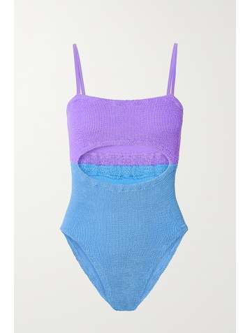 HUNZA G + NET SUSTAIN Lara cutout two-tone seersucker swimsuit