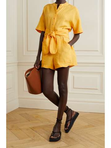MARA HOFFMAN + NET SUSTAIN Lowri belted organic linen playsuit