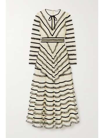 REDVALENTINO Robe midi en tulle point d'esprit à finitions en velours et en dentelle