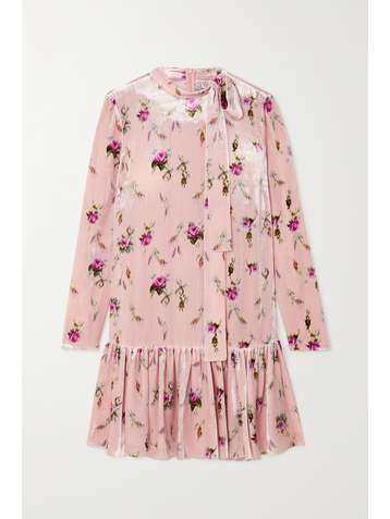 REDVALENTINO Mini-robe en velours à imprimé fleuri et à col noué