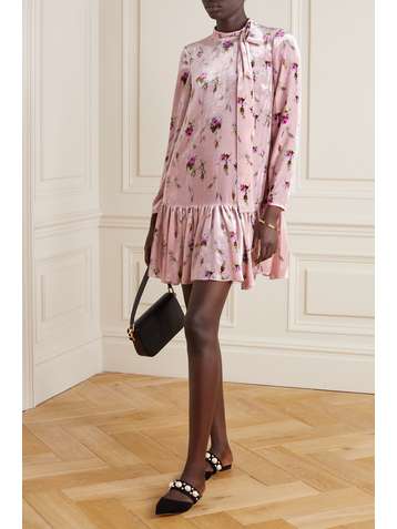 REDVALENTINO Mini-robe en velours à imprimé fleuri et à col noué