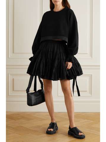 REDVALENTINO Mini-jupe en voile de coton à finitions en dentelle