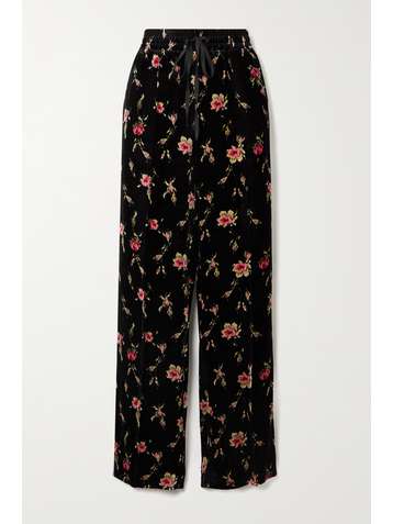 REDVALENTINO Pantalon large en velours à imprimé fleuri