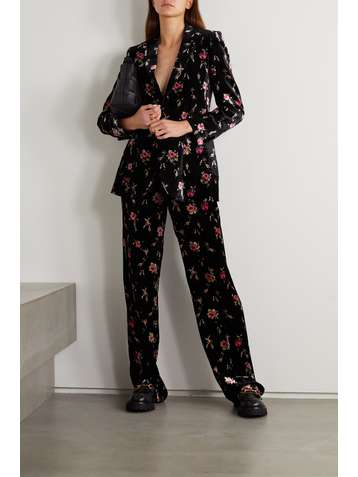 REDVALENTINO Pantalon large en velours à imprimé fleuri