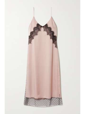 REDVALENTINO Robe midi en satin à finitions en dentelle