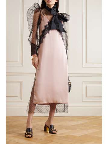 REDVALENTINO Robe midi en satin à finitions en dentelle