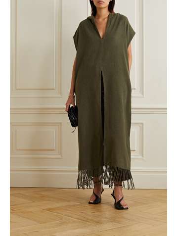 CHRISTOPHER ESBER Oversized-Poncho aus Filz aus einer recycelten Wollmischung mit Fransen und Kapuze