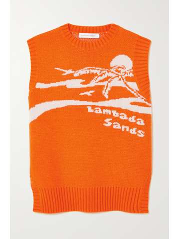 CHRISTOPHER ESBER Lambada Sands rückenfreier ärmelloser Pullover aus einer Woll-Kaschmirmischung mit Intarsienmotiv