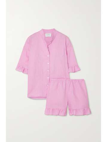 SLEEPER Ruffled linen shirt and shorts set