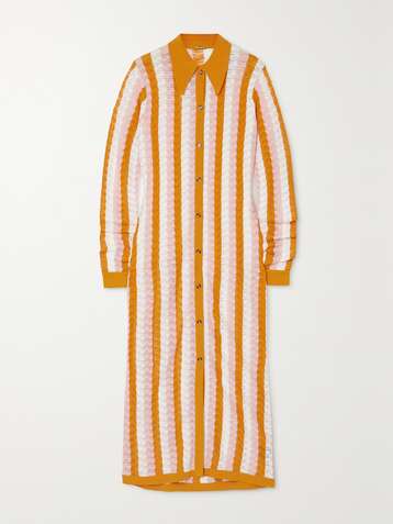 DODO BAR OR Dar striped pointelle-knit midi shirt dress