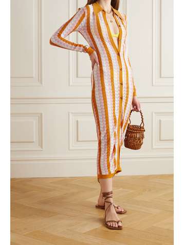 DODO BAR OR Dar striped pointelle-knit midi shirt dress