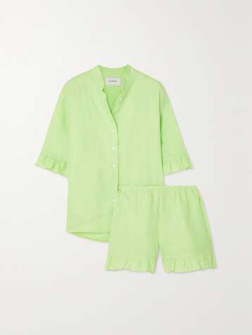 SLEEPER Ruffled linen shirt and shorts set
