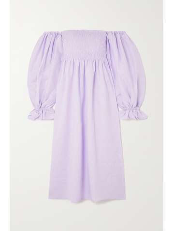 SLEEPER Atlanta off-the-shoulder shirred linen midi dress