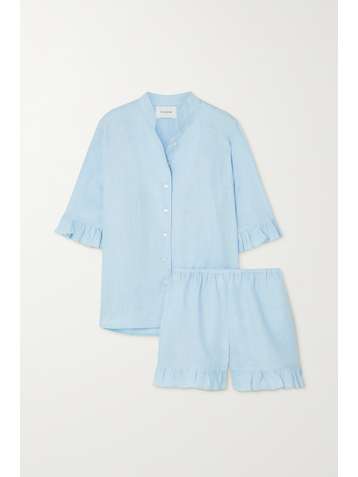 SLEEPER Ruffled linen shirt and shorts set