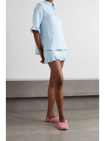 SLEEPER Ruffled linen shirt and shorts set