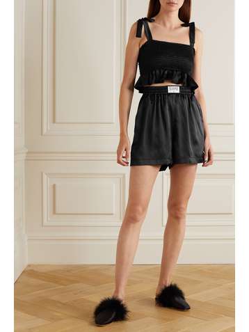 SLEEPER Tender Fighter ruffled shirred silk-satin pajama set