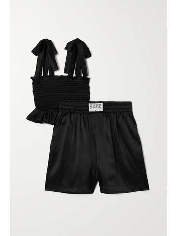 SLEEPER Tender Fighter ruffled shirred silk-satin pajama set