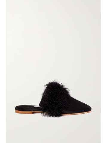 SLEEPER Manon convertible feather-trimmed satin mules
