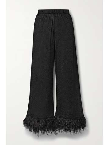 OSÉREE Lumière feather-trimmed stretch-Lurex wide-leg pants