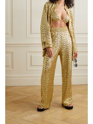 OSÉREE Sequined tulle wide-leg pants