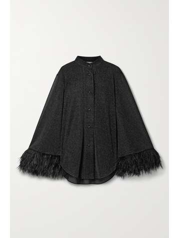 OSÉREE Lumière feather-trimmed stretch-Lurex shirt
