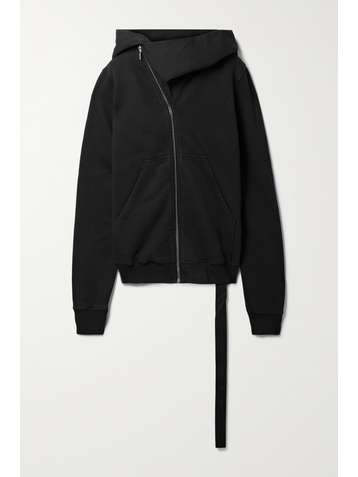 RICK OWENS Felpa asymmetrische Kapuzenjacke aus Baumwoll-Jersey