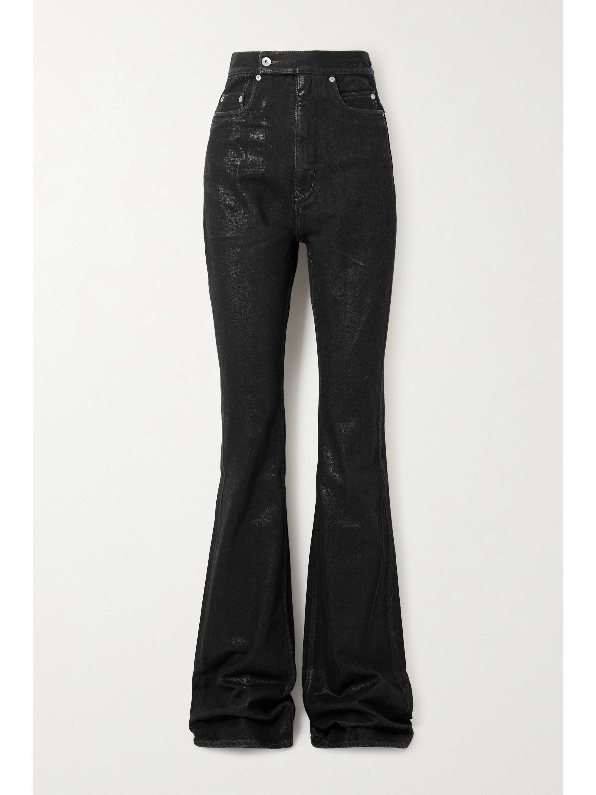 Black Coated high-rise bootcut jeans 