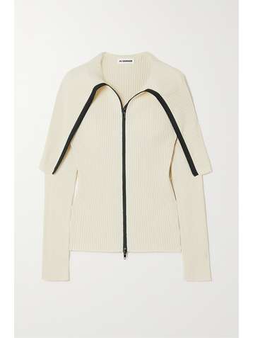 JIL SANDER Cardigan effet cape en coton côtelé