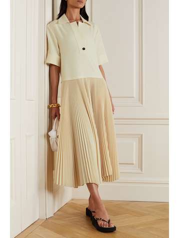 JIL SANDER Pleated gabardine midi dress