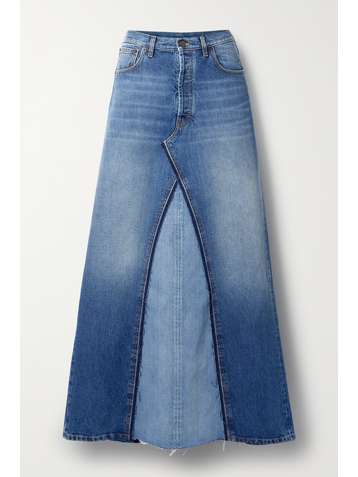 MAISON MARGIELA Distressed two-tone denim maxi skirt