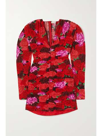 MAGDA BUTRYM Ruched floral-print silk mini dress