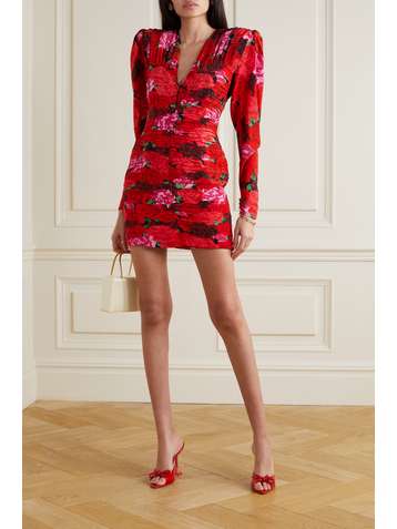 MAGDA BUTRYM Ruched floral-print silk mini dress