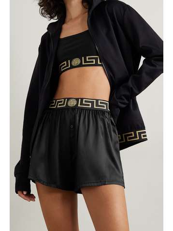 VERSACE Shorts aus Stretch-Seidensatin mit Jacquard-Besatz