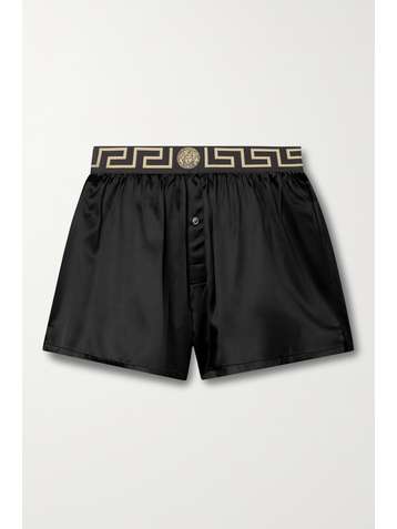 VERSACE Shorts aus Stretch-Seidensatin mit Jacquard-Besatz