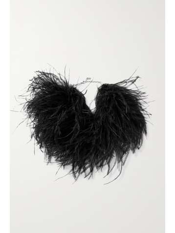 SAINT LAURENT Silberfarbener Choker mit Federn