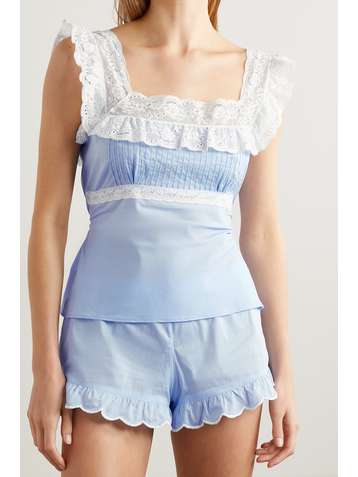 LORETTA CAPONI Giordana Tanktop aus Baumwoll-Voile mit Biesen und Spitzenbesätzen