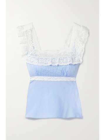 LORETTA CAPONI Giordana Tanktop aus Baumwoll-Voile mit Biesen und Spitzenbesätzen