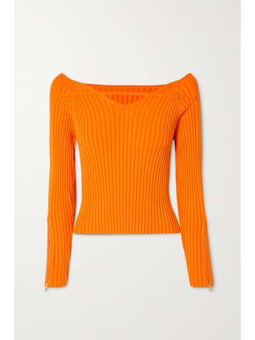 JACQUEMUS Oro off-the-shoulder cutout ribbed-knit top