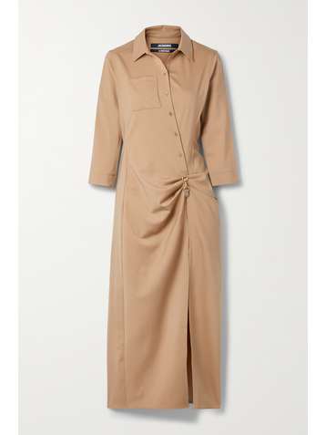 JACQUEMUS Jocou embellished stretch-wool midi shirt dress