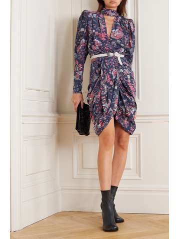 ISABEL MARANT Batoa ruched floral-print silk-blend crepe de chine dress