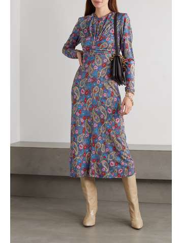 ISABEL MARANT Linario gathered floral-print stretch-jersey midi dress
