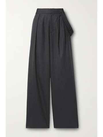 TIBI Everett belted pinstriped wool wide-leg pants