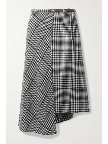TIBI Jupe midi portefeuille en laine mélangée à carreaux et à finitions en cuir Sterling - NET SUSTAIN