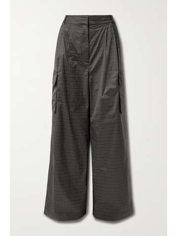 TIBI Pleated gingham shell wide-leg pants