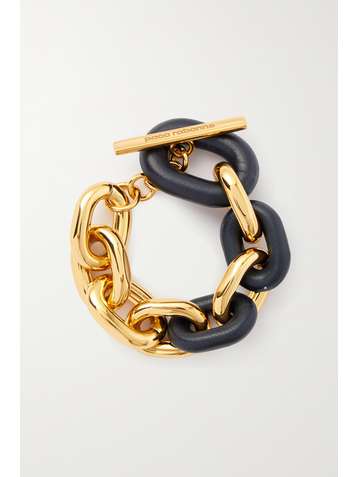 PACO RABANNE Bracelet en métal doré et cuir XL Link