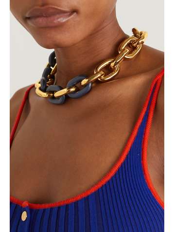 PACO RABANNE XL Link goldfarbene Kette mit Details aus Leder