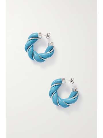 BOTTEGA VENETA Silver and leather hoop earrings