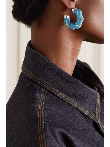 BOTTEGA VENETA Silver and leather hoop earrings