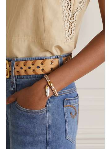 CHLOÉ Bracelet en cuir, coton et métal doré et argenté